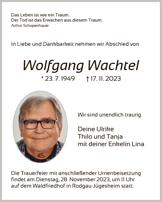 Todesanzeige von Wolfgang Wachtel von OF