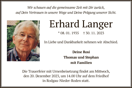 Todesanzeige von Erhard Langer von OF