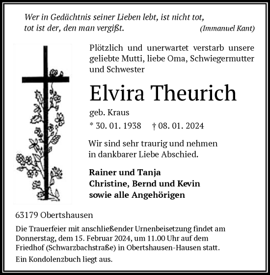 Todesanzeige von Elvira Theurich von OF