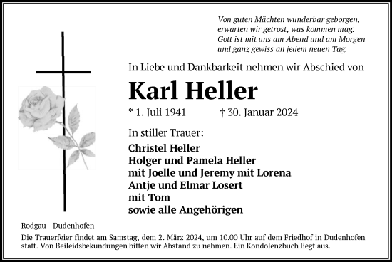 Todesanzeige von Karl Heller von OF