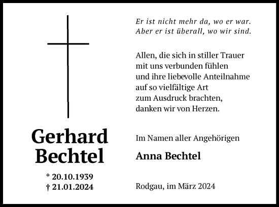 Todesanzeige von Gerhard Bechtel von OF