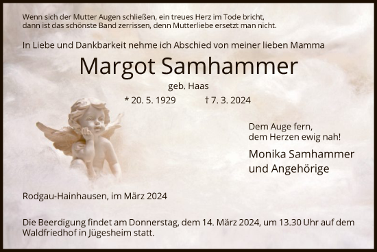 Todesanzeige von Margot Samhammer von OF