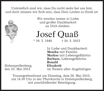 Todesanzeige von Josef Quaß von merkurtz