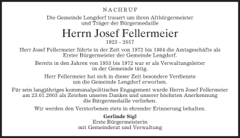 Todesanzeige von Josef Fellermeier von merkurtz