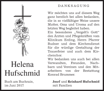 Todesanzeige von Helena Hufschmid von merkurtz