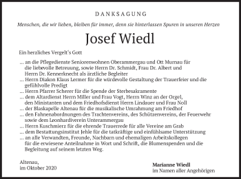 Todesanzeige von Josef Wiedl von merkurtz