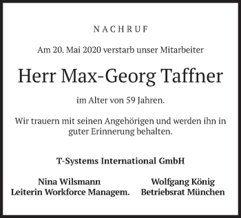 Todesanzeige von Max-Georg Taffner von merkurtz