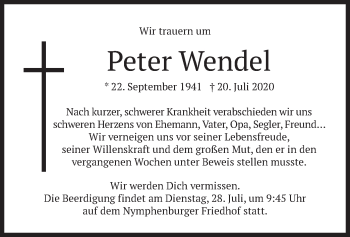 Todesanzeige von Peter Wendel von merkurtz
