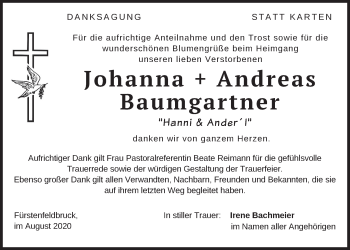 Todesanzeige von Johanna und Andreas Baumgartner von merkurtz
