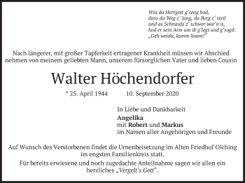 Todesanzeige von Walter Höchendorfer von merkurtz