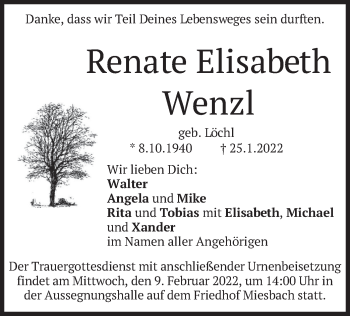 Todesanzeige von Renate nElisabeth Wenzl von merkurtz