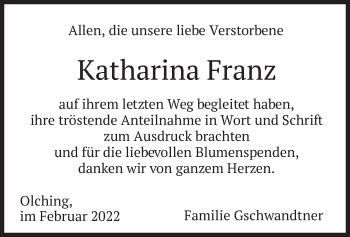 Todesanzeige von Katharina Franz von merkurtz