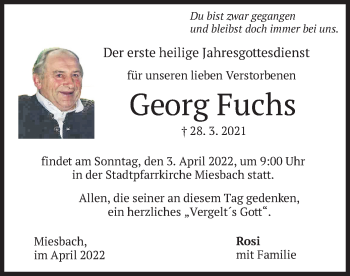 Todesanzeige von Georg Fuchs von merkurtz