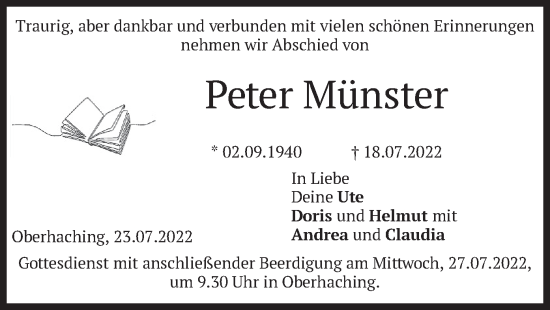 Todesanzeige von Peter Münster von merkurtz
