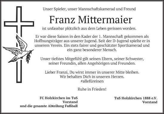 Todesanzeige von Franz Mittermaier von merkurtz