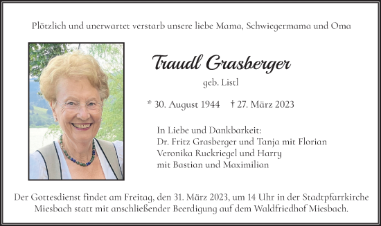 Todesanzeige von Traudl Grasberger von merkurtz
