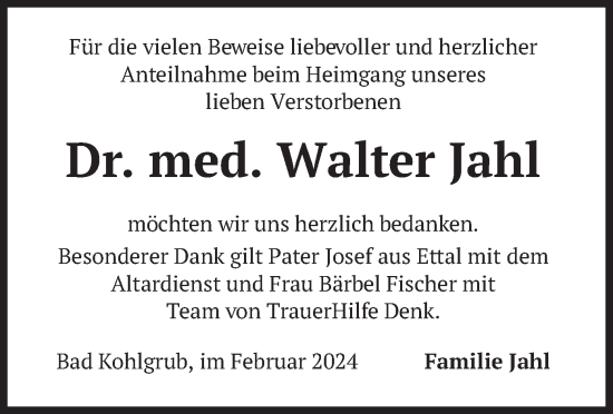 Todesanzeige von Walter Jahl von merkurtz