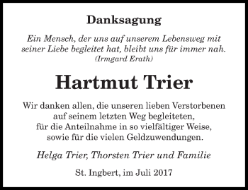 Todesanzeige von Hartmut Trier von saarbruecker_zeitung