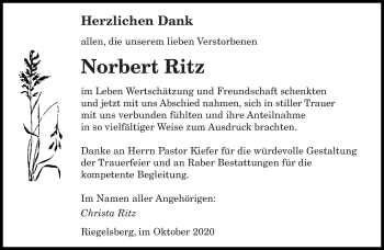 Todesanzeige von Norbert Ritz von saarbruecker_zeitung