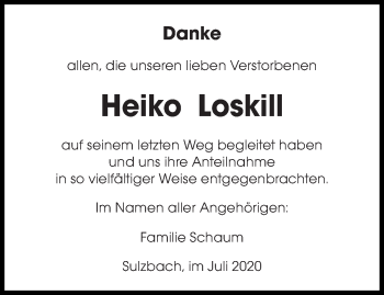 Todesanzeige von Heiko Loskill von saarbruecker_zeitung