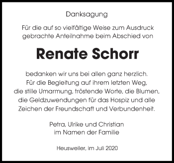 Todesanzeige von Renate Schorr von saarbruecker_zeitung