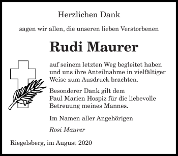 Todesanzeige von Rudi Maurer von saarbruecker_zeitung