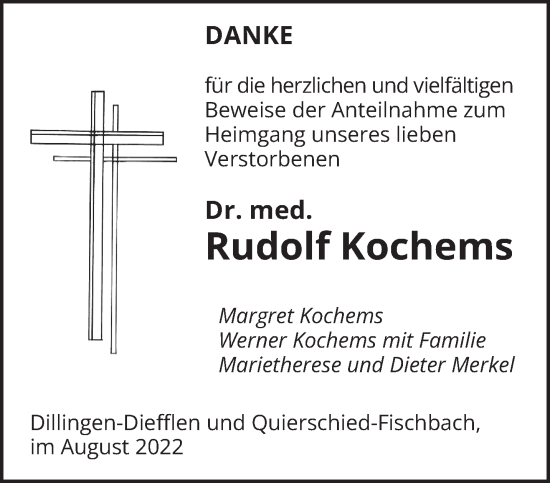 Todesanzeige von Rudolf Kochems von saarbruecker_zeitung