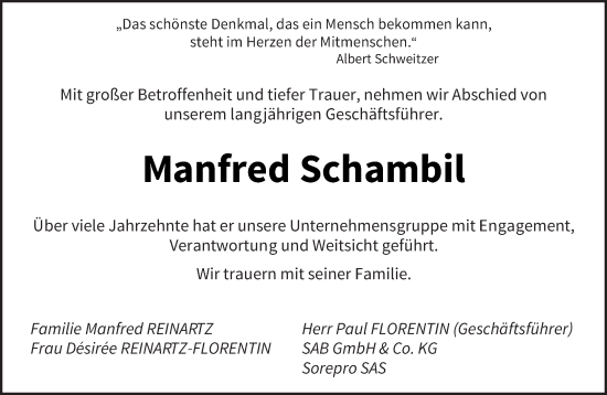 Todesanzeige von Manfred Schambil von saarbruecker_zeitung