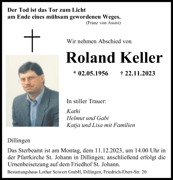 Todesanzeige von Roland Keller von saarbruecker_zeitung