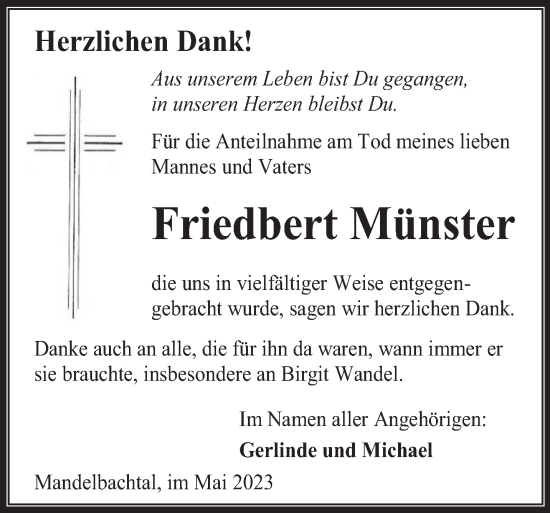 Todesanzeige von Friedbert Münster von saarbruecker_zeitung