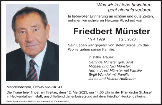 Todesanzeige von Friedbert Münster von saarbruecker_zeitung