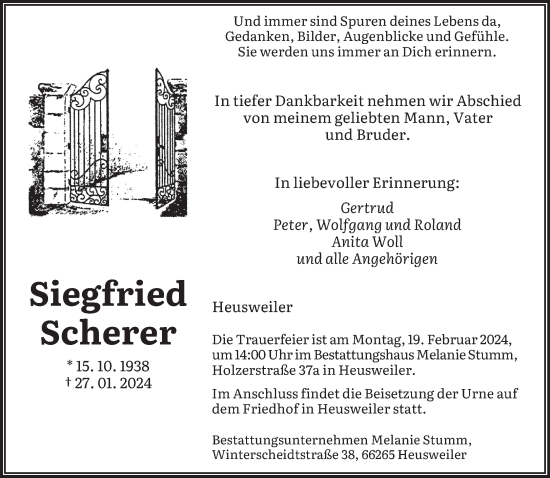 Todesanzeige von Siegfried Scherer von saarbruecker_zeitung