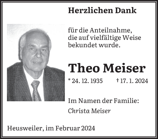 Todesanzeige von Theo Meiser von saarbruecker_zeitung