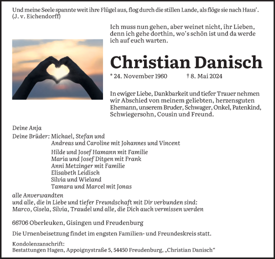 Todesanzeige von Christian Danisch von saarbruecker_zeitung