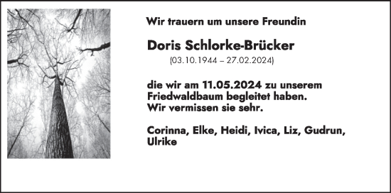 Todesanzeige von Doris Schlorke-Brücker von saarbruecker_zeitung