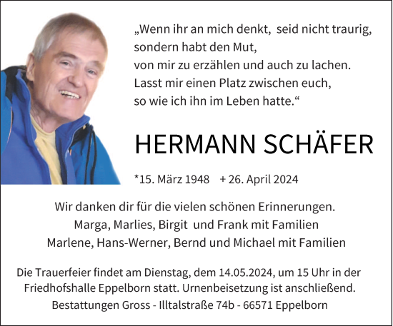 Todesanzeige von Hermann Schäfer von saarbruecker_zeitung
