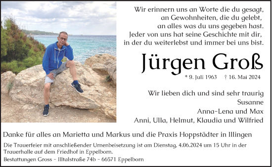 Todesanzeige von Jürgen Groß von saarbruecker_zeitung