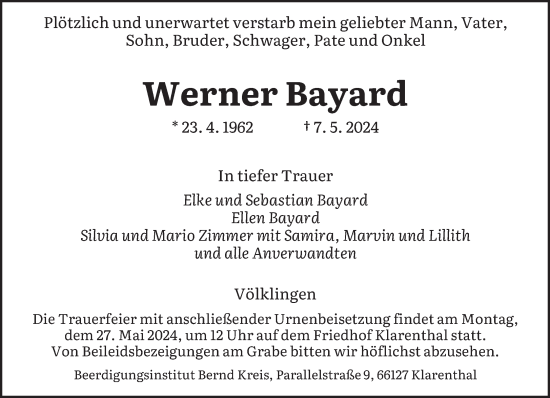 Todesanzeige von Werner Bayard von saarbruecker_zeitung