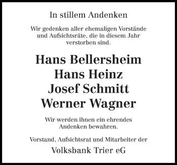 Todesanzeige von Wir gedenken Volksbank Trier eG von trierischer_volksfreund