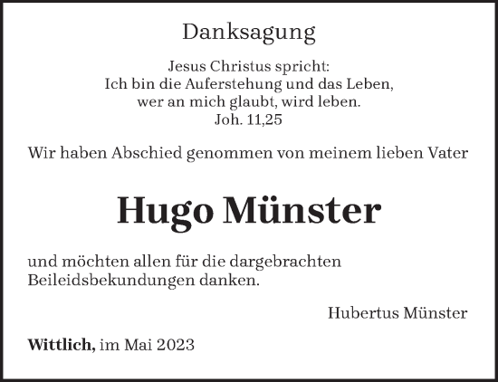 Todesanzeige von Hugo Münster von trierischer_volksfreund