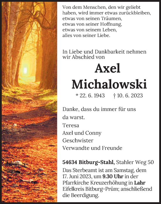 Todesanzeige von Axel Michalowski von trierischer_volksfreund