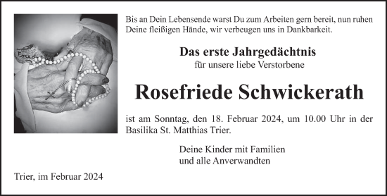 Todesanzeige von Rosefriede Schwickerath von trierischer_volksfreund
