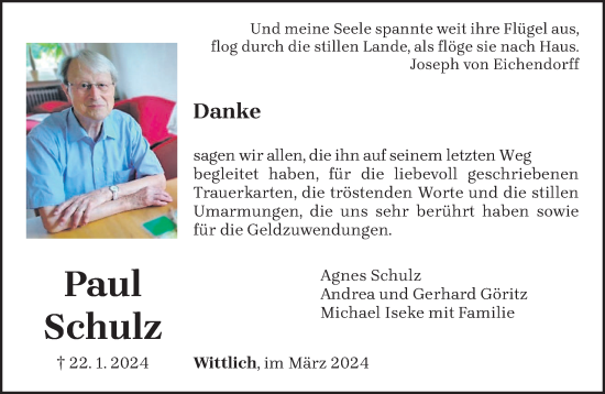 Todesanzeige von Paul Schulz von trierischer_volksfreund