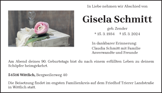 Todesanzeige von Gisela Schmitt von trierischer_volksfreund
