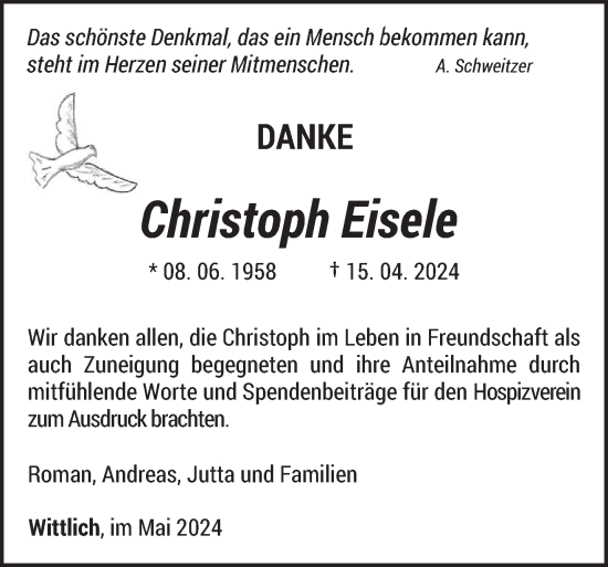 Todesanzeige von Christoph Eisele von trierischer_volksfreund