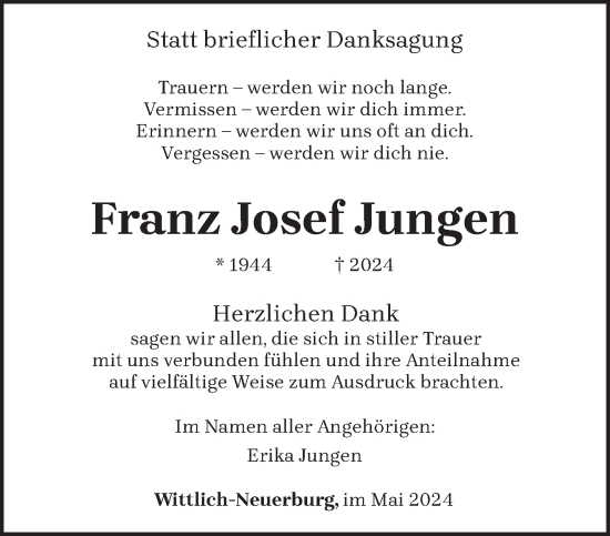 Todesanzeige von Franz Josef Jungen von trierischer_volksfreund
