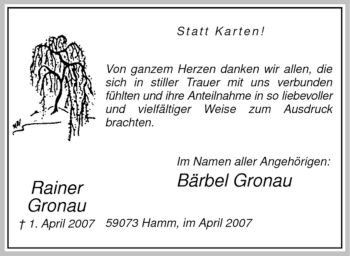Todesanzeige von Rainer Gronau von WESTFÄLISCHER ANZEIGER