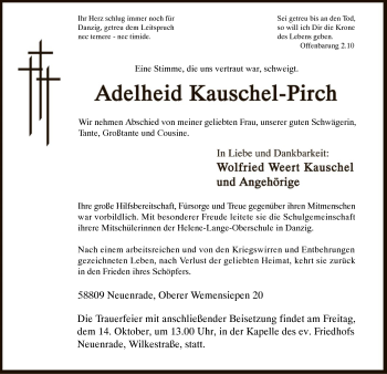 Todesanzeige von Adelheid Kauschel-Pirch von MZV