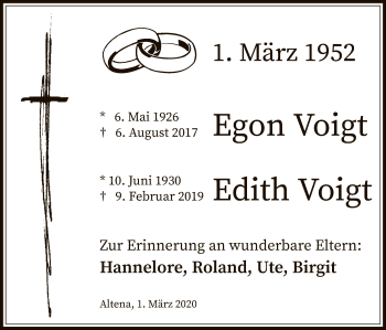 Todesanzeige von Egon und Edith Voigt von MZV