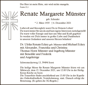Todesanzeige von Renate Margarete Münster von WA